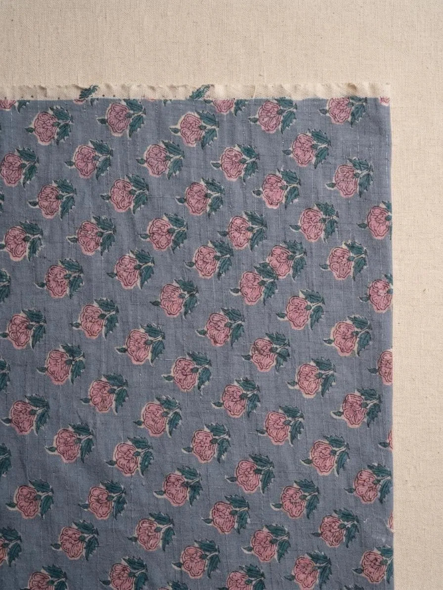 Hand Block Print Cotton Fabric: Purple and Pink Floral Indian Fabric