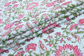 Mughal Floral Block Print Fabric: Pink, White & Green Linen Cotton Blend