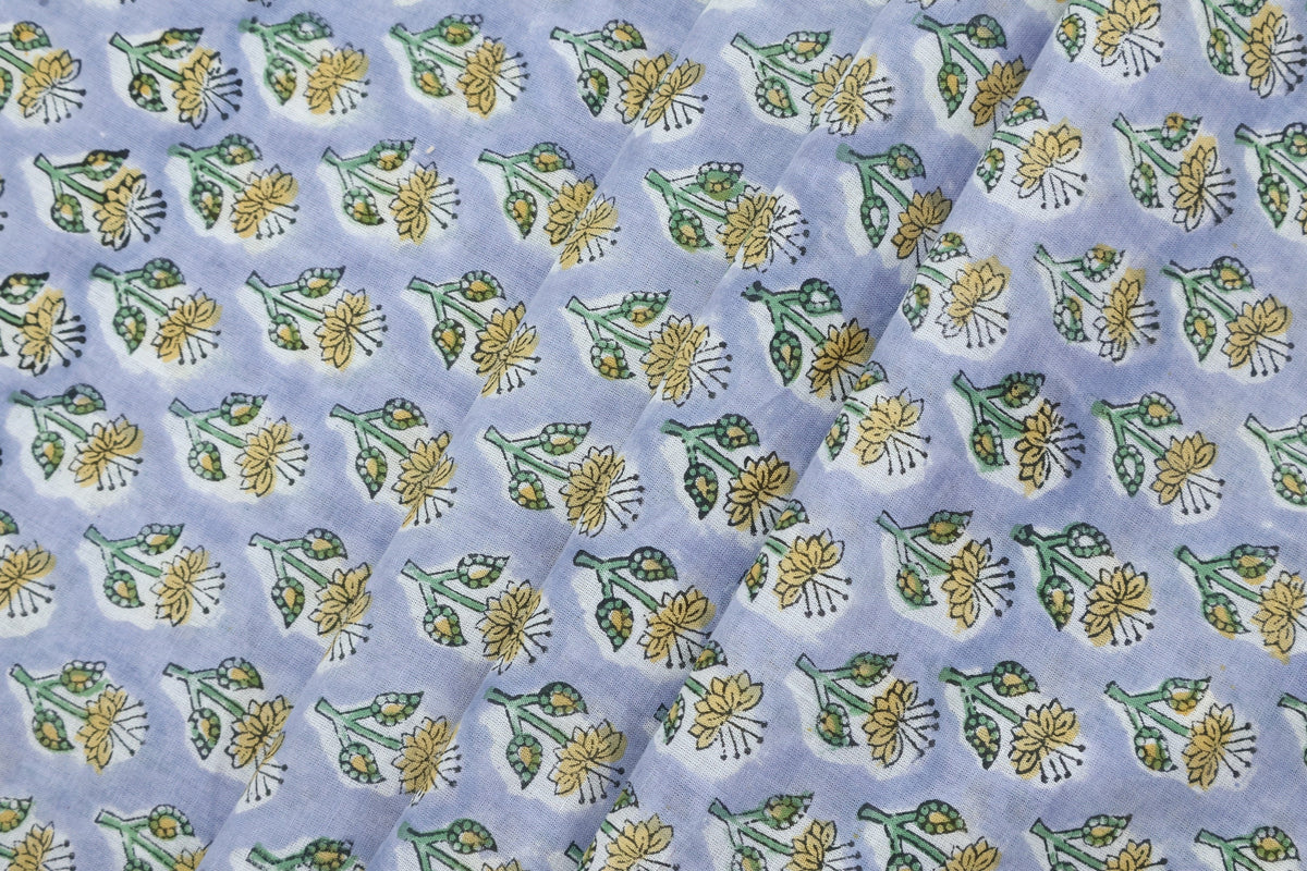 Mughal Print Cotton Fabric By The Yard: Hand Block Floral Fabric