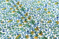 Hand Block Printed Cotton Fabric: Green, Blue, Yellow Floral Mughal Print