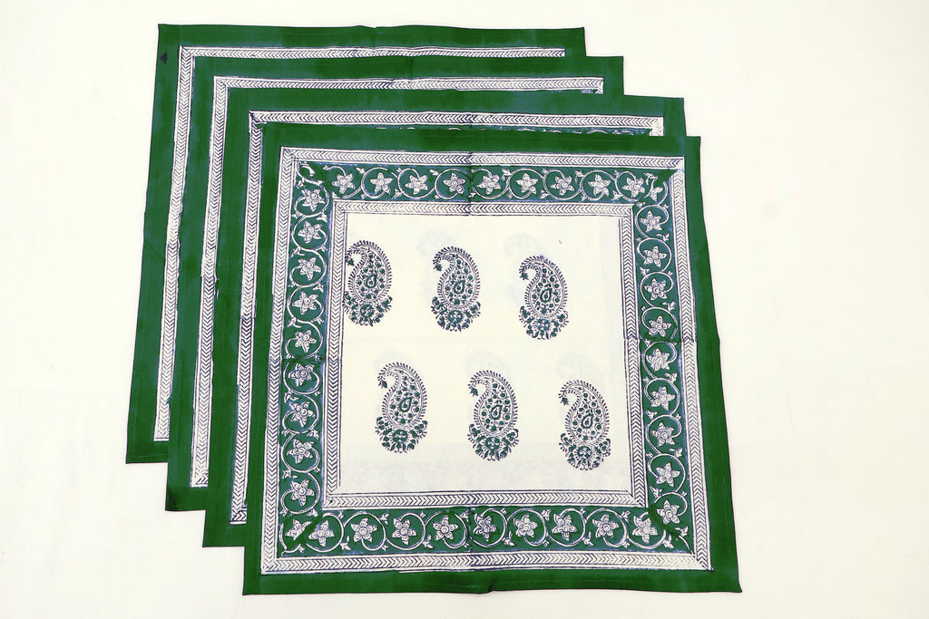 Hand Block Printed Cotton Napkins | Elegant Table Linen- Green and White