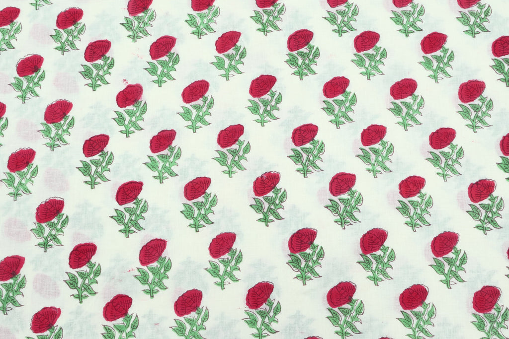 Floral Block Print Cotton Fabric: Hand Stamped Indian Fabric