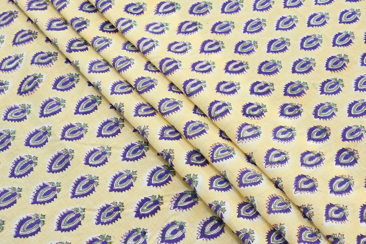 Hand Block Print Cotton Fabric: Mughal Floral Fabric by the Yard