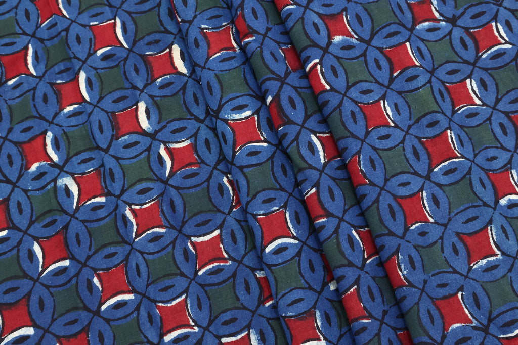 Hand Block Print Cotton Fabric: Mughal Floral, Indian Sewing Fabric