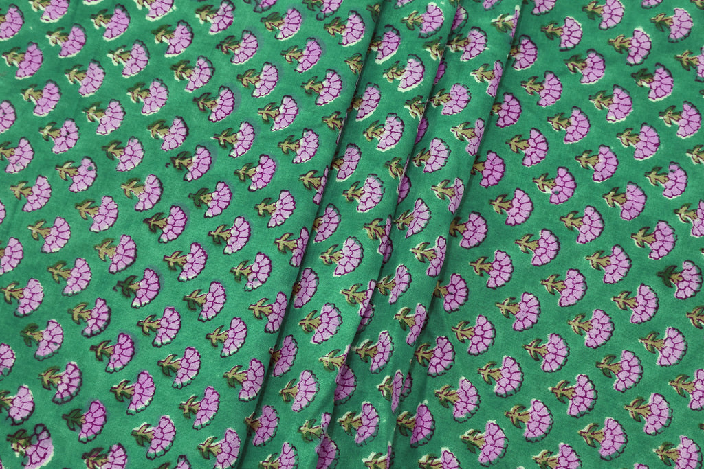 Pink Floral Blockprint Cotton Fabric: Handstamped Indian Fabric