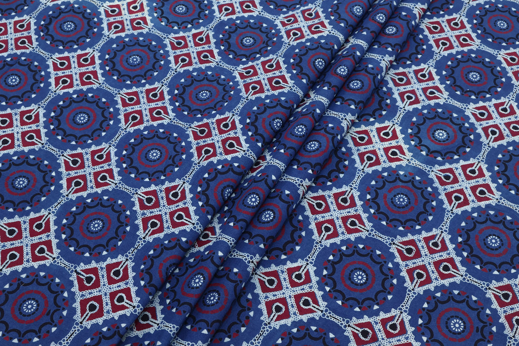 Mughal Print Cotton Fabric: Indian Hand Block Print, Vegetable Dye