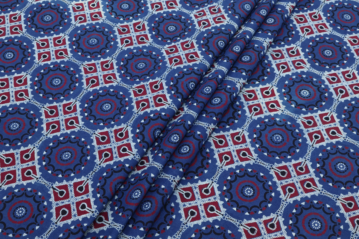 Mughal Print Cotton Fabric: Indian Hand Block Print, Vegetable Dye