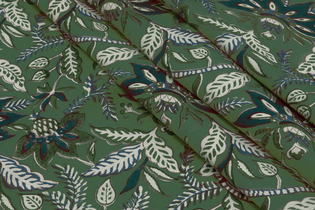 Mughal Floral Block Print Cotton Fabric: Hand-Stamped Indian Sewing Material