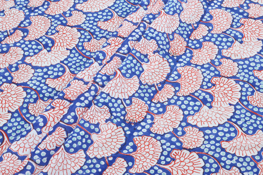 Mughal Print Cotton Fabric: Hand-Stamped Floral Dress Fabric