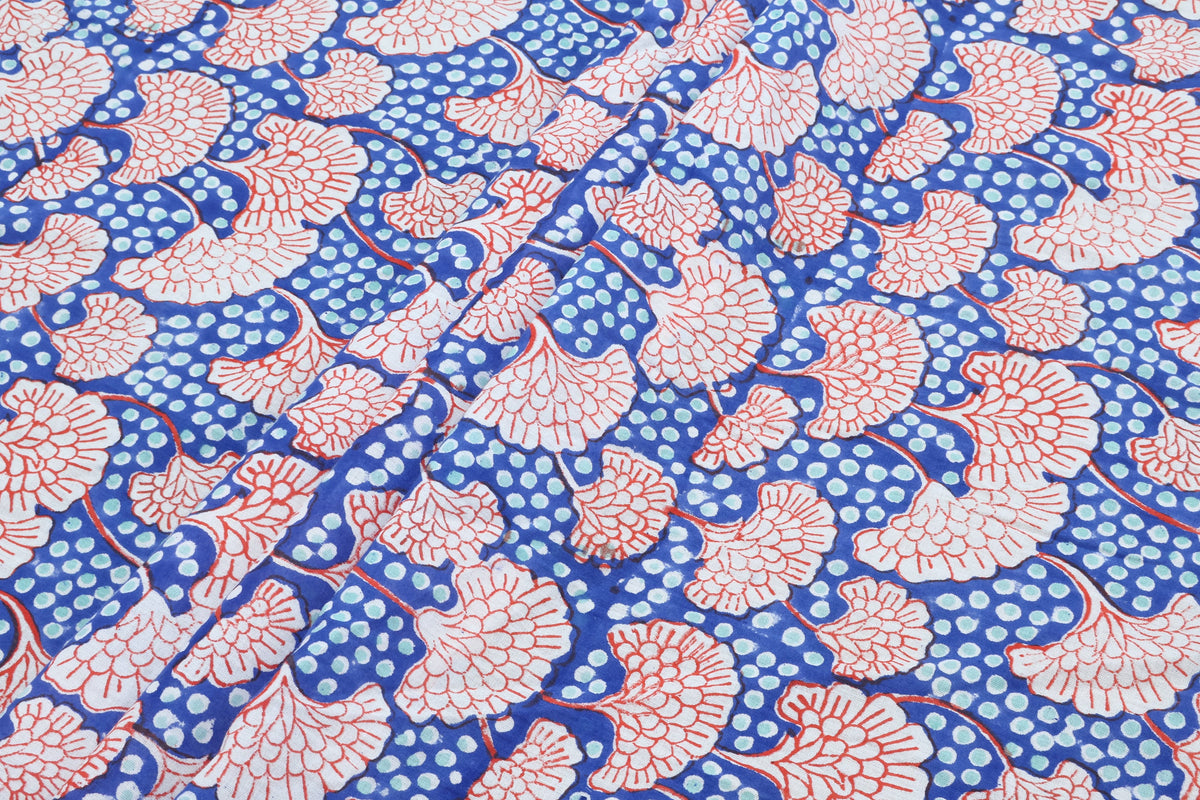 Mughal Print Cotton Fabric: Hand-Stamped Floral Dress Fabric