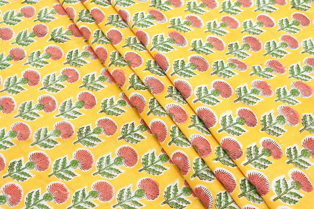 Floral Blockprint Cotton Fabric: Handstamped Indian Fabric by the Yard