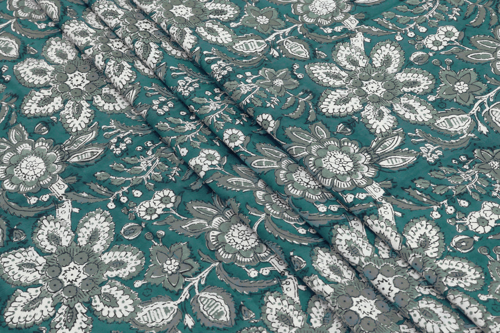 Mughal Floral Block Print Fabric: Soft Cotton Sewing Material