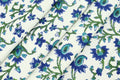 Floral Block Print Cotton Fabric: Blue, Green Mughal Design