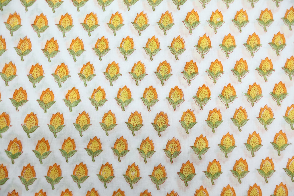 Mughal Print Cotton Fabric: Hand-Stamped Floral Dress Fabric