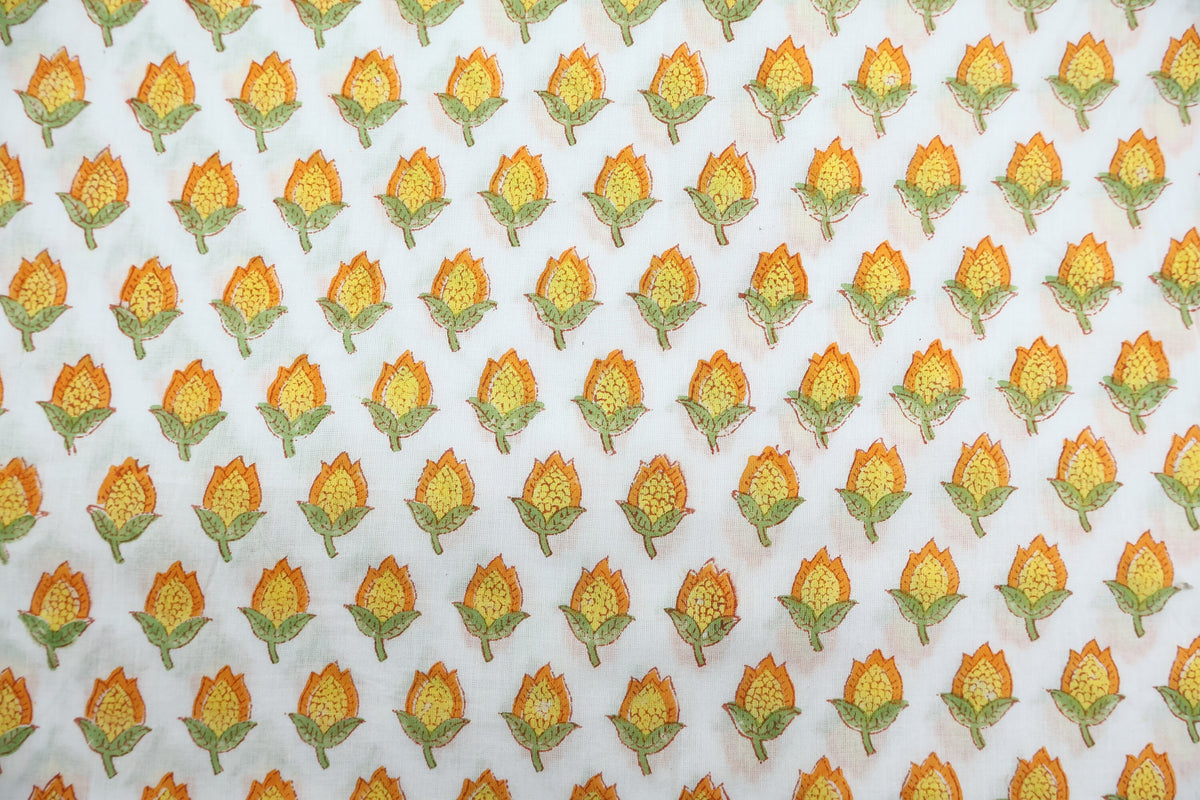 Mughal Print Cotton Fabric: Hand-Stamped Floral Dress Fabric