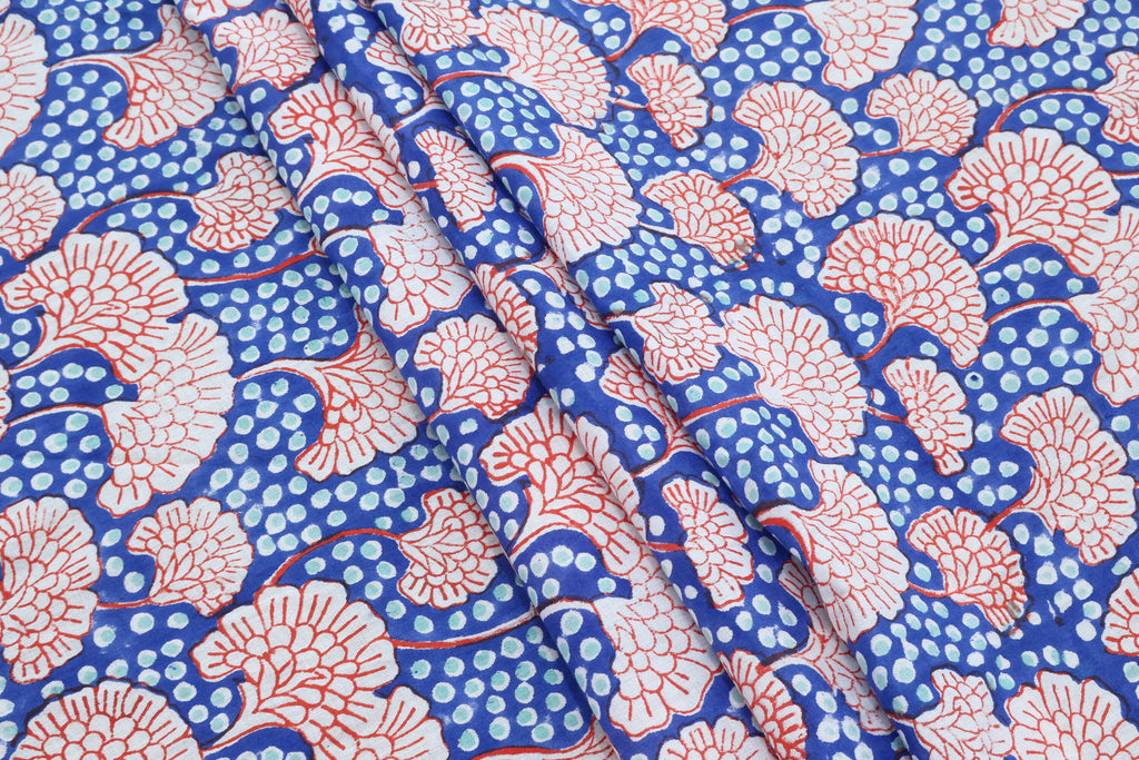 Mughal Print Cotton Fabric: Hand-Stamped Floral Dress Fabric