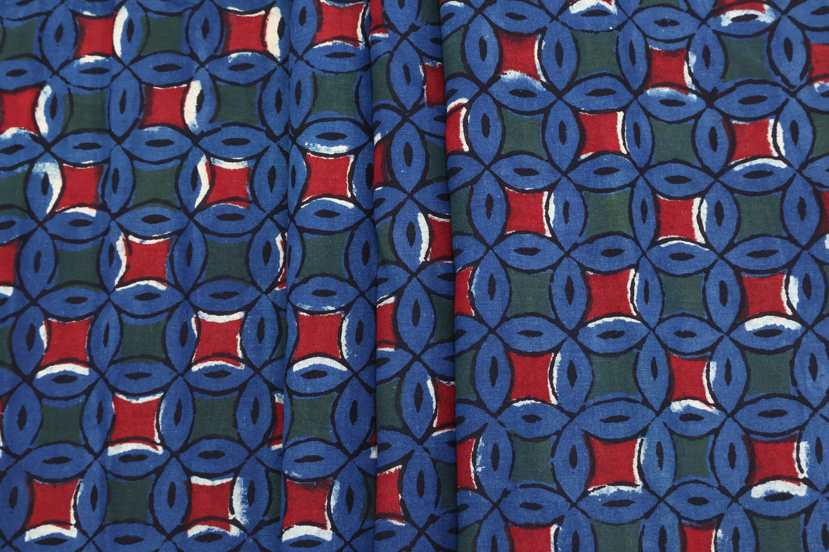 Hand Block Print Cotton Fabric: Mughal Floral, Indian Sewing Fabric
