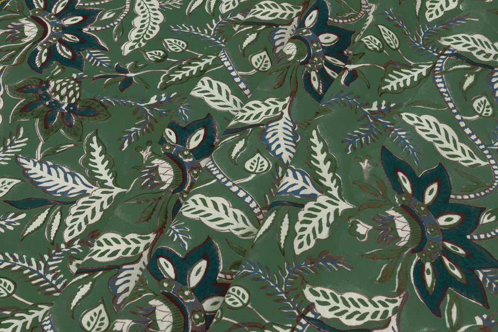 Mughal Floral Block Print Cotton Fabric: Hand-Stamped Indian Sewing Material