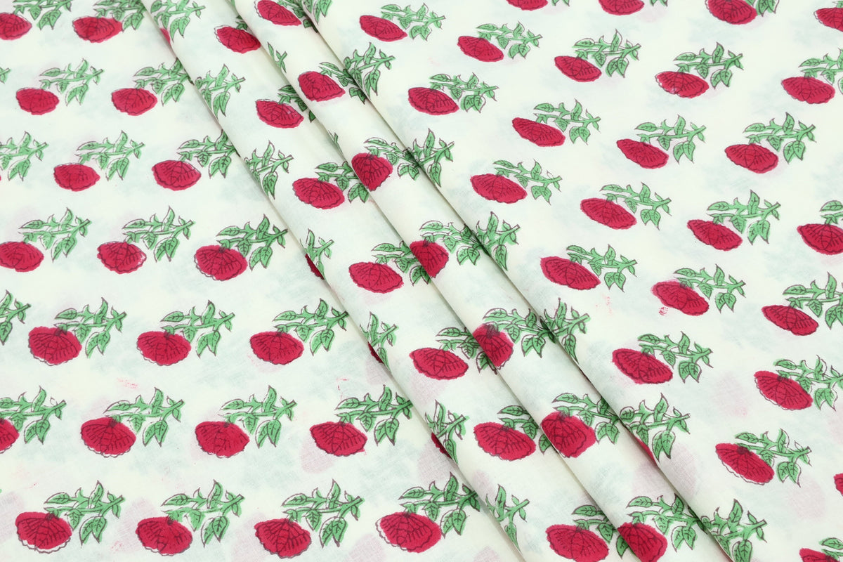 Floral Block Print Cotton Fabric: Hand Stamped Indian Fabric