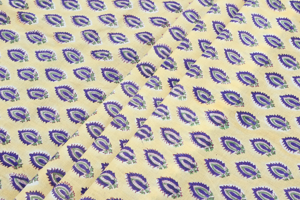 Hand Block Print Cotton Fabric: Mughal Floral Fabric by the Yard