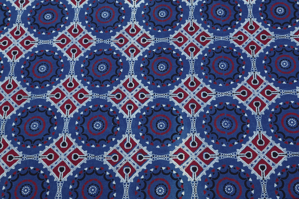 Mughal Print Cotton Fabric: Indian Hand Block Print, Vegetable Dye