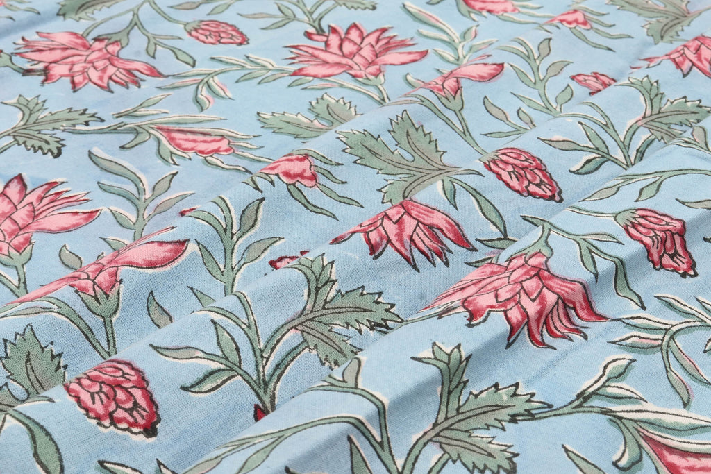 Mughal Print Cotton Fabric: Indian Floral Block Print By The Yard