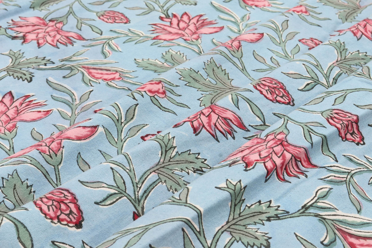 Mughal Print Cotton Fabric: Indian Floral Block Print By The Yard