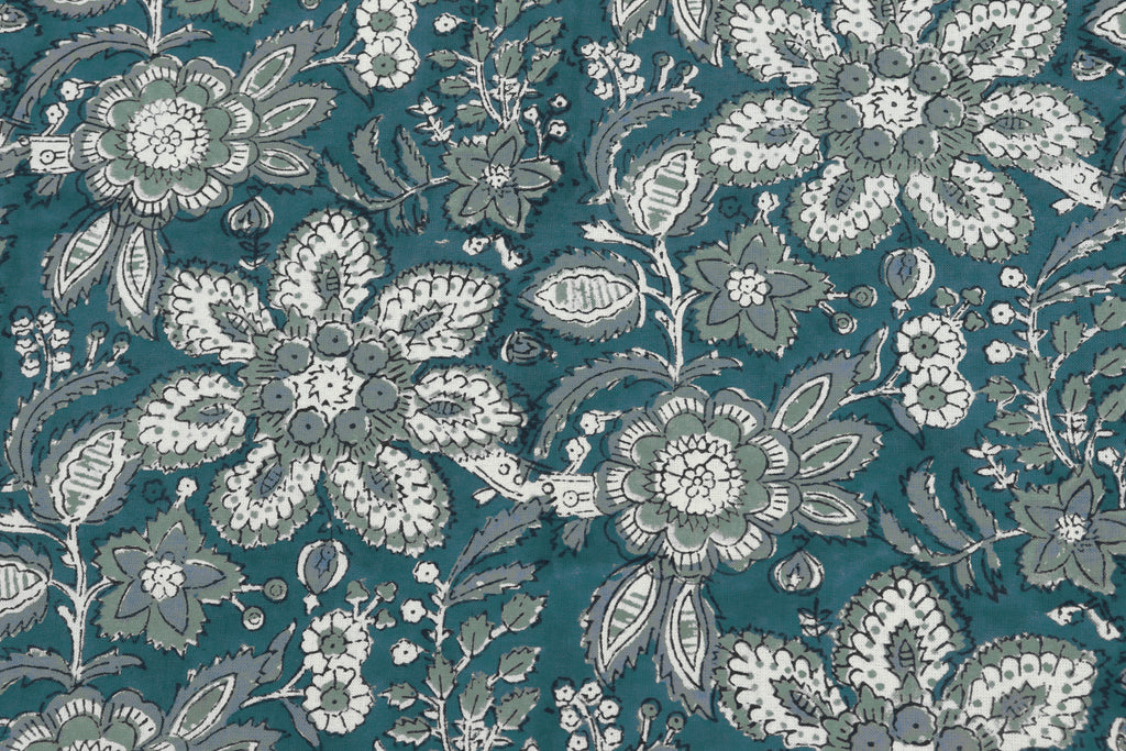 Mughal Floral Block Print Fabric: Soft Cotton Sewing Material