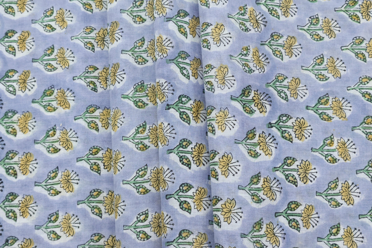 Mughal Print Cotton Fabric By The Yard: Hand Block Floral Fabric