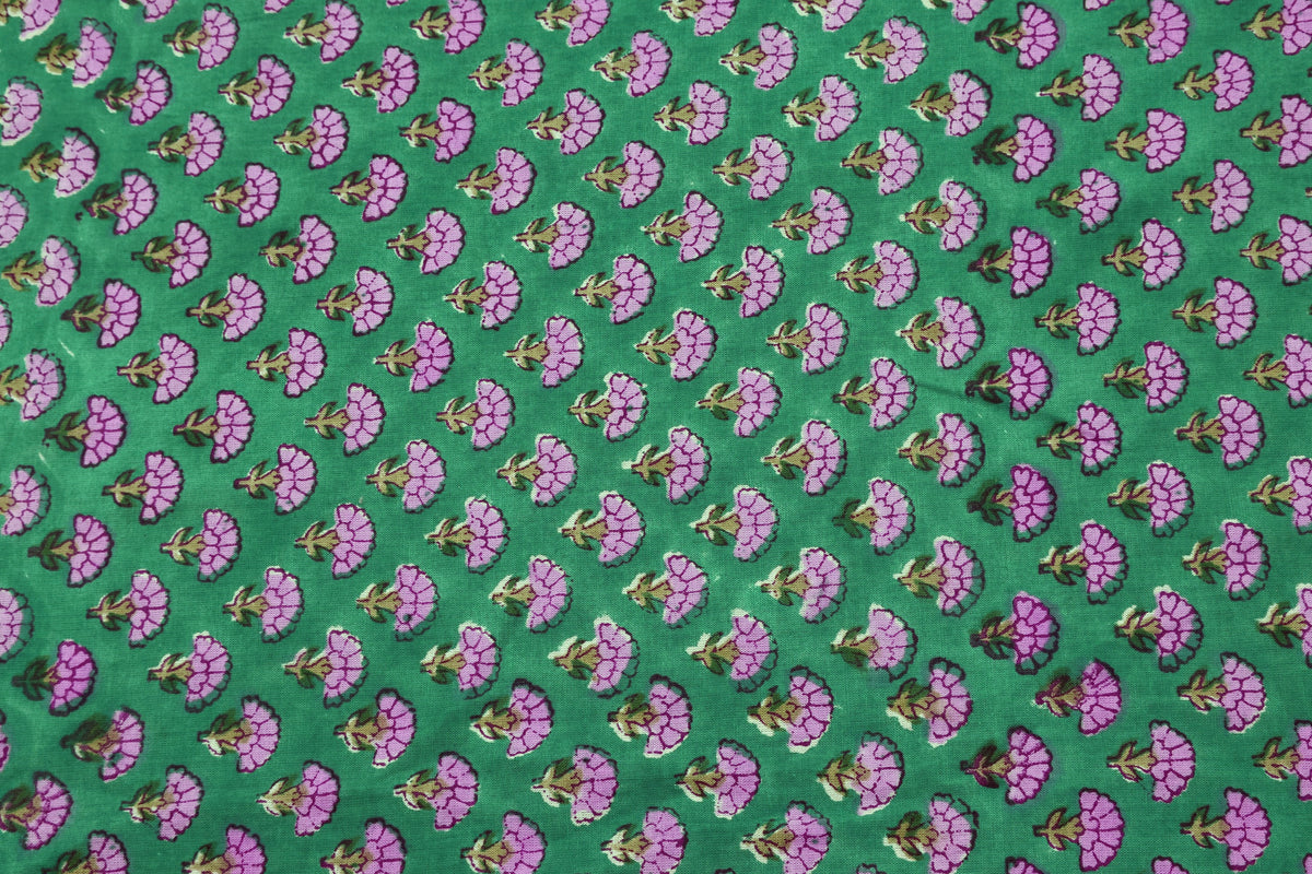 Pink Floral Blockprint Cotton Fabric: Handstamped Indian Fabric