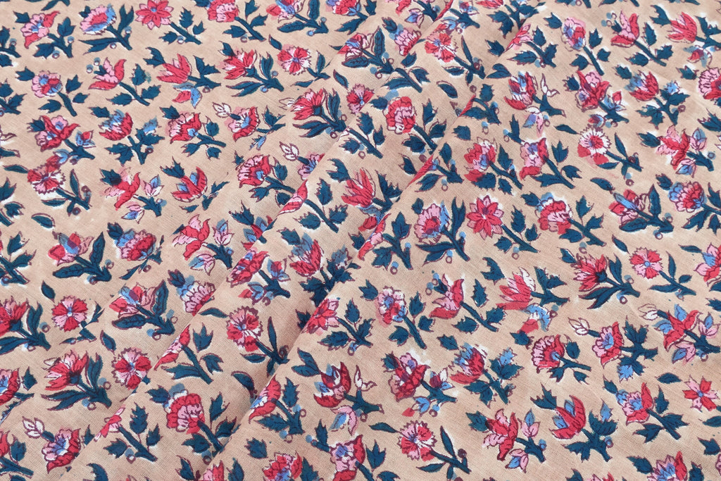 Mughal Floral Print Cotton Fabric: Indian Hand Block Print