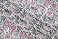 Floral Block Print Cotton Fabric: Pink, Green, and White Indian Fabric