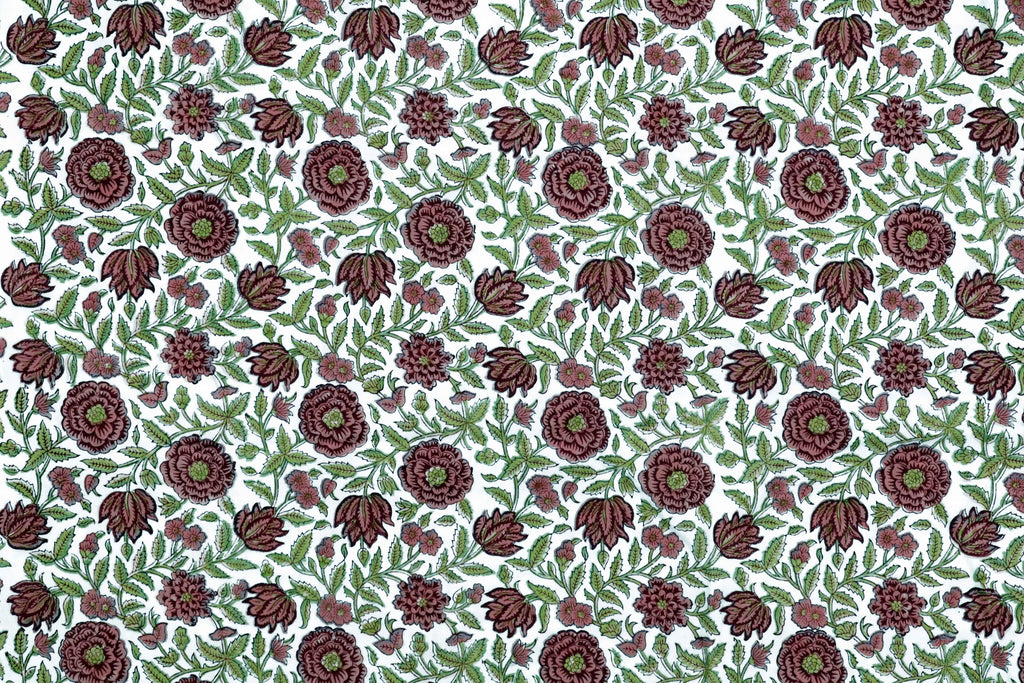 Pink Floral Block Print Cotton Fabric: Hand Stamped Indian Fabric
