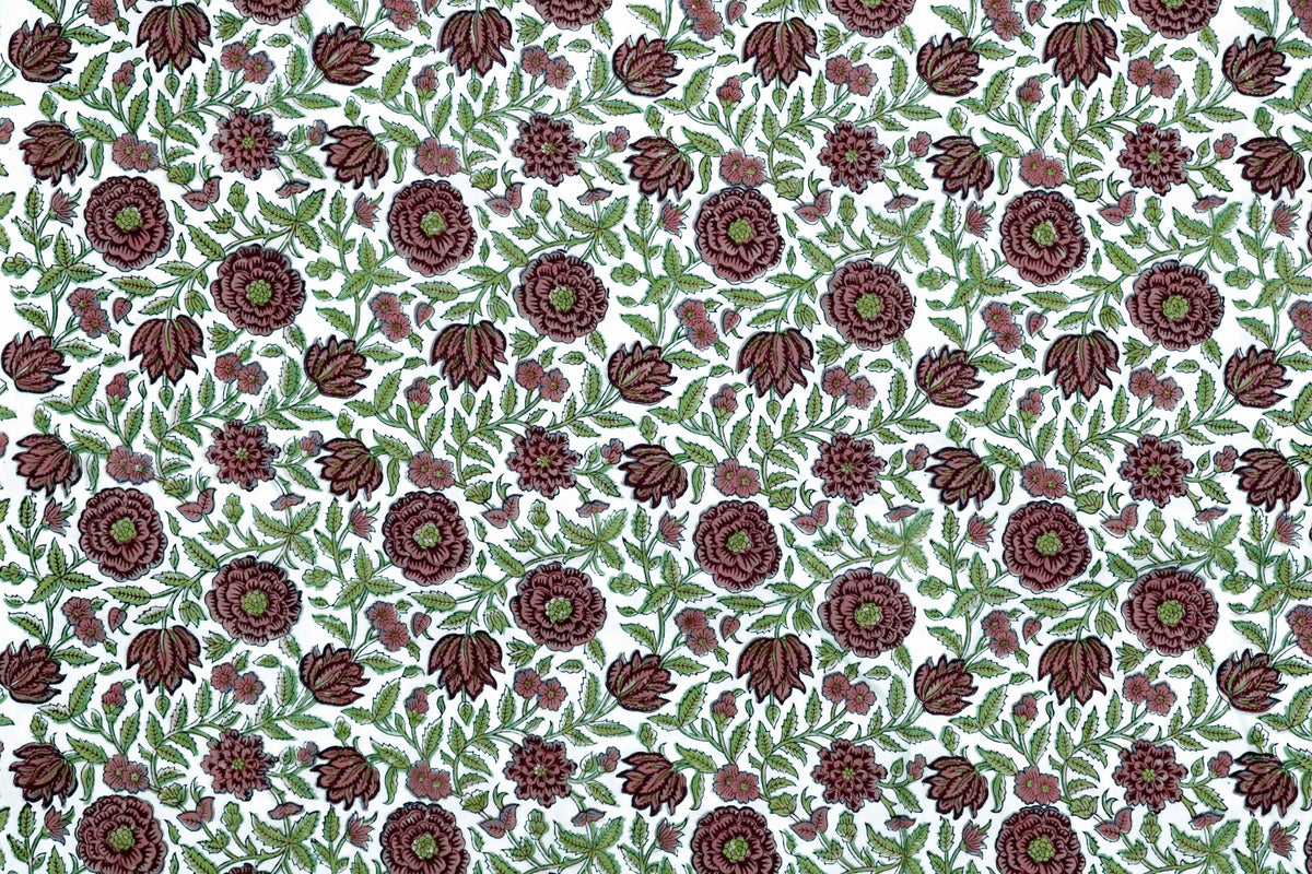 Pink Floral Block Print Cotton Fabric: Hand Stamped Indian Fabric