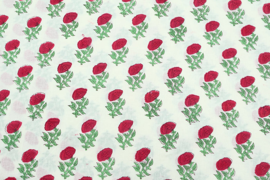 Floral Block Print Cotton Fabric: Hand Stamped Indian Fabric