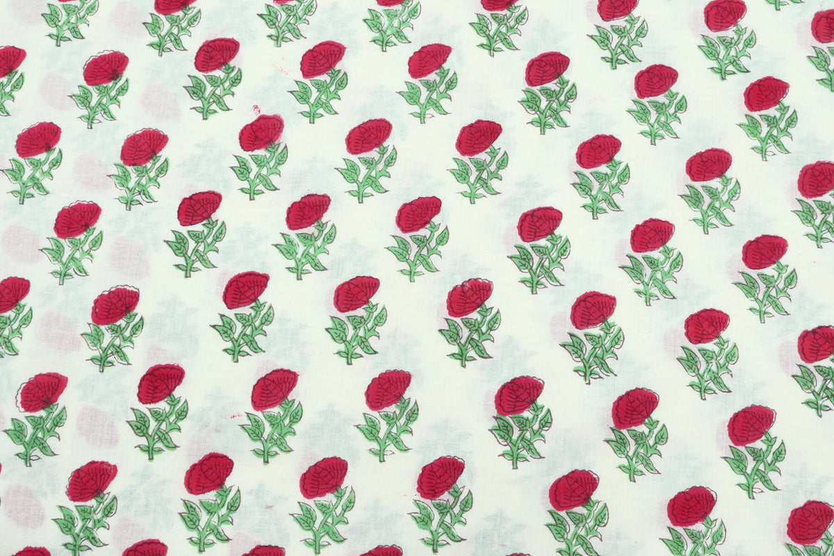 Floral Block Print Cotton Fabric: Hand Stamped Indian Fabric