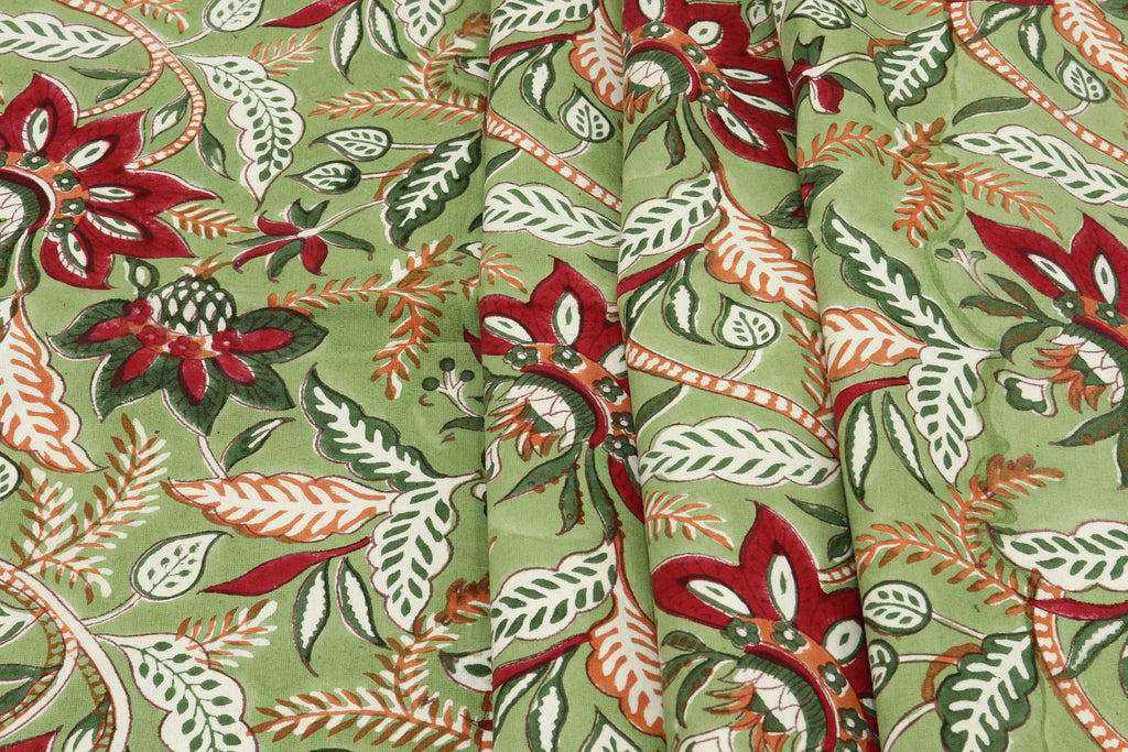 Mughal Floral Print Cotton Fabric: Hand Block Printed Indian Fabric