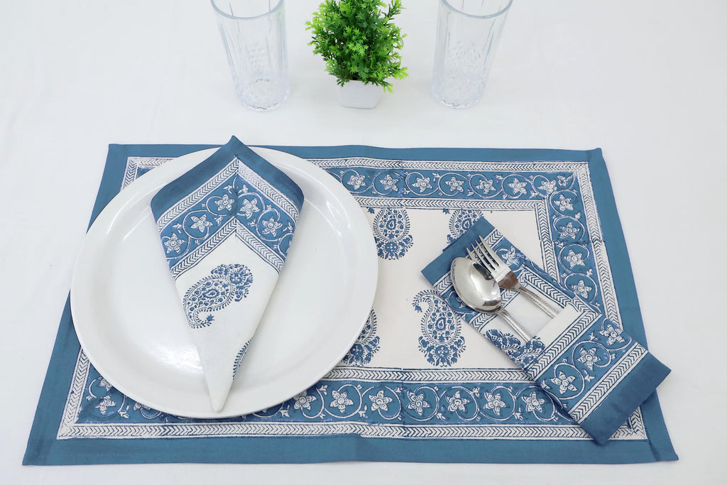 Hand Block Printed Cotton Napkins | Elegant Table Linen- Blue and White