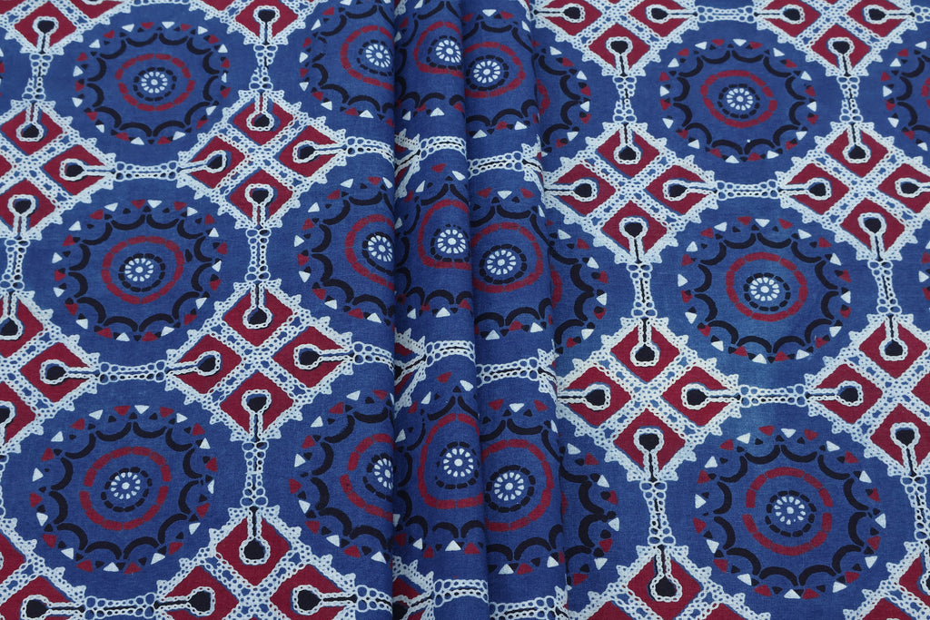 Mughal Print Cotton Fabric: Indian Hand Block Print, Vegetable Dye