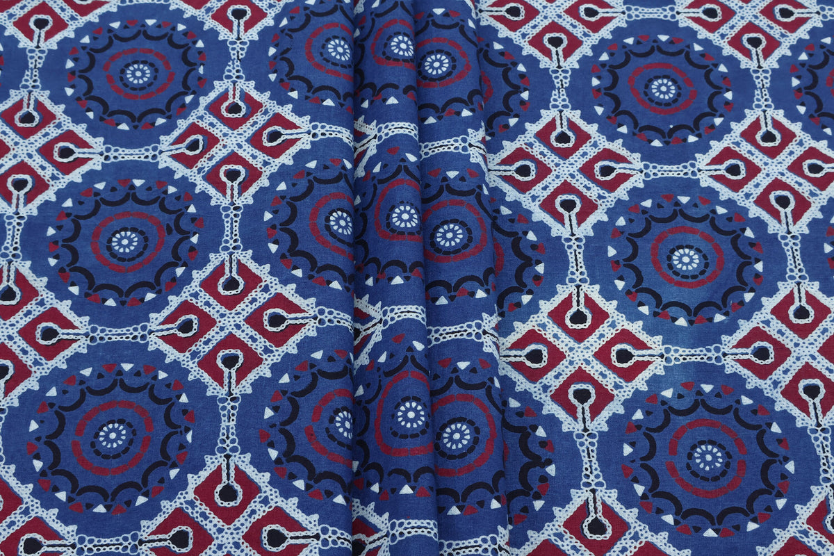 Mughal Print Cotton Fabric: Indian Hand Block Print, Vegetable Dye