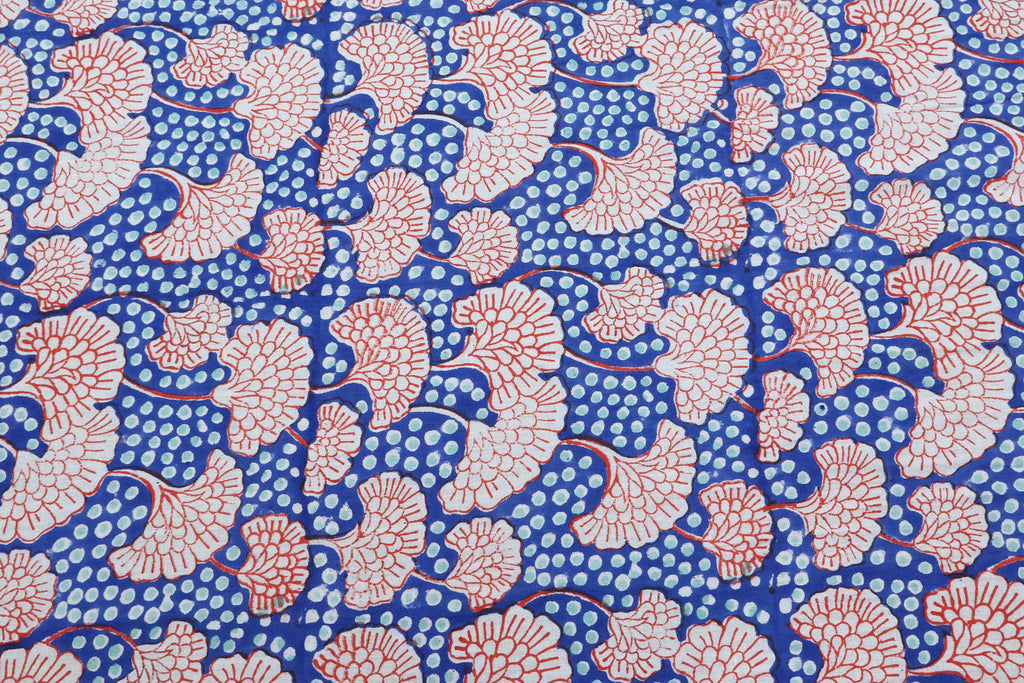 Mughal Print Cotton Fabric: Hand-Stamped Floral Dress Fabric