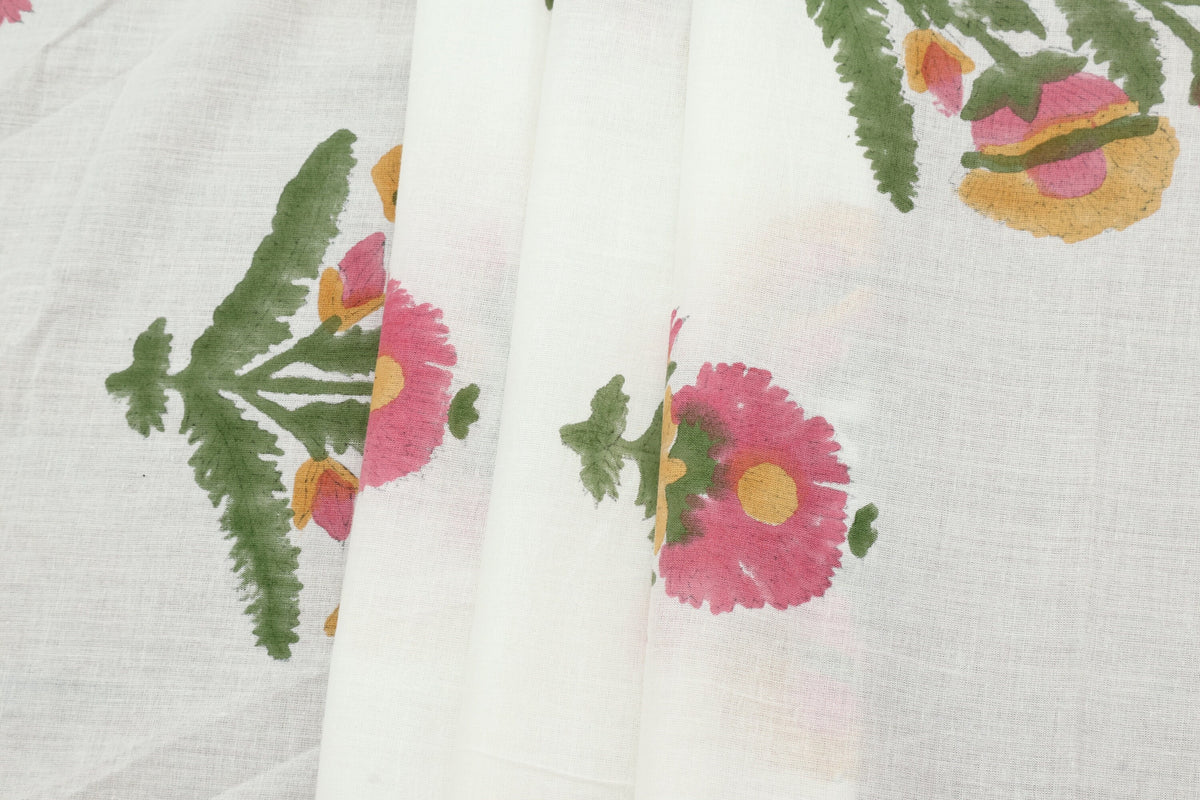 Floral Block Print Cotton Fabric: Hand-Stamped Indian Fabric