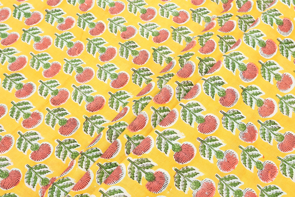 Floral Blockprint Cotton Fabric: Handstamped Indian Fabric by the Yard