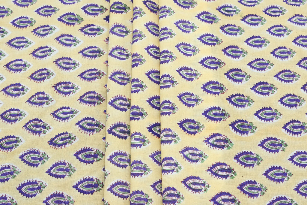 Hand Block Print Cotton Fabric: Mughal Floral Fabric by the Yard