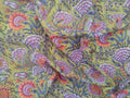 Floral Block Print Cotton Fabric: Yellow, Orange, Pink Mughal Design
