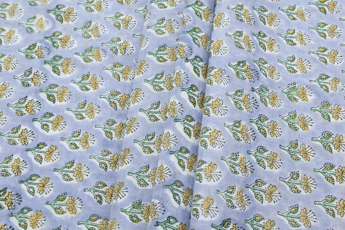 Mughal Print Cotton Fabric By The Yard: Hand Block Floral Fabric