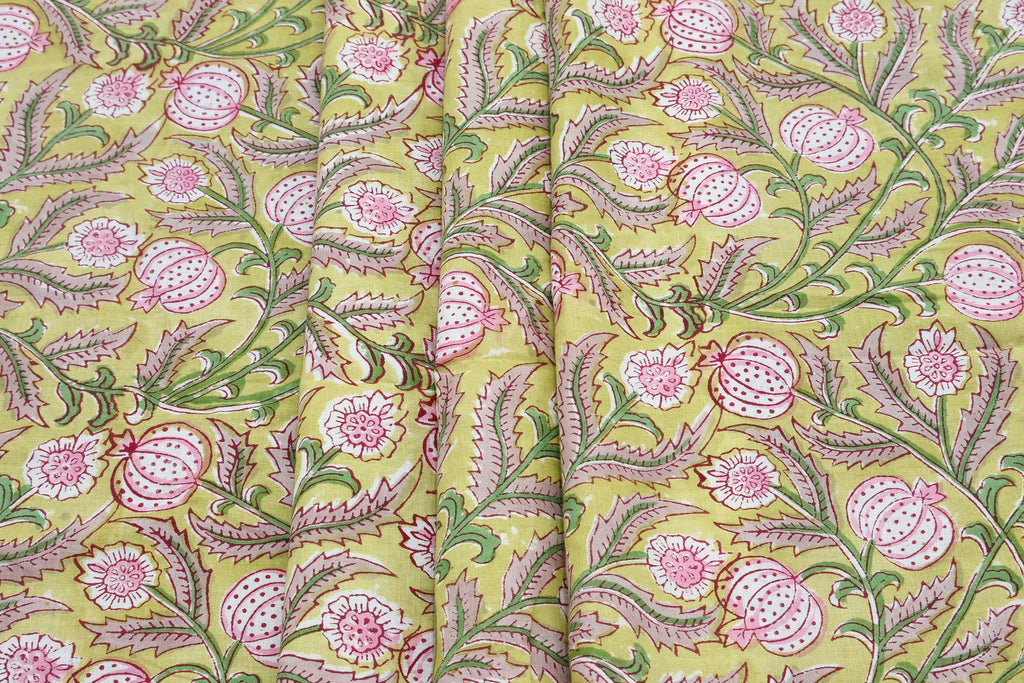 Mughal Print Cotton Fabric: Hand-Stamped Floral Dress Fabric