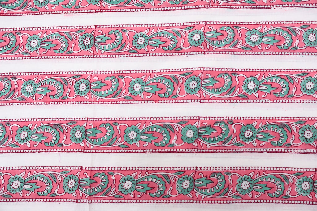 Hand Block Printed Cotton Fabric: Red & Pink Floral Mughal Print