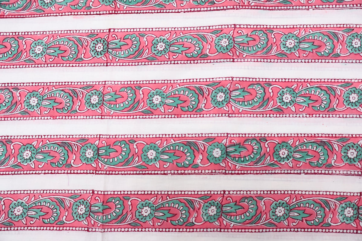 Hand Block Printed Cotton Fabric: Red & Pink Floral Mughal Print