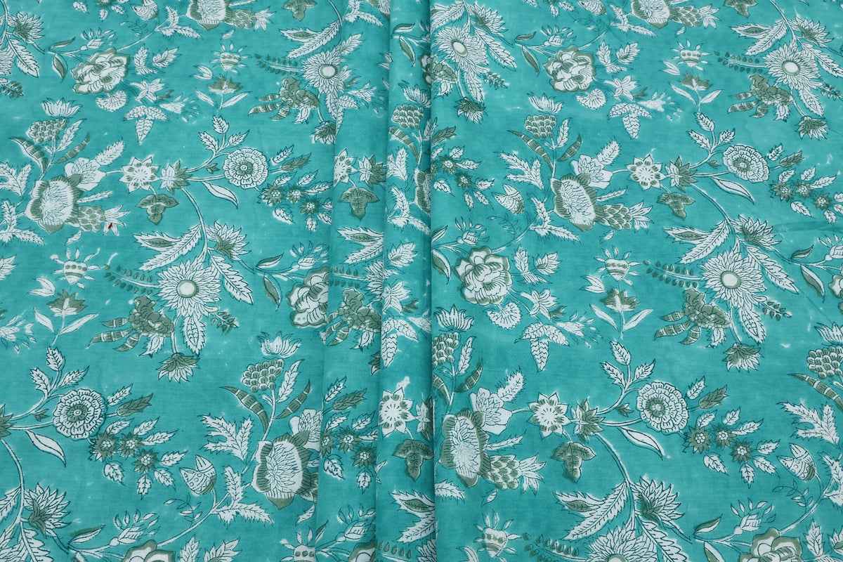 Mughal Floral Print Cotton Fabric: Hand Block Printed Indian Fabric